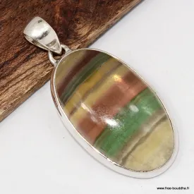 Pendentif Fluorite arc-en-ciel ovale cuivre vert - Bijoux en Fluorite Arc-en-ciel