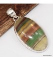 Pendentif Fluorite arc‑en‑ciel ovale cuivre vert, Argent 925 véritable