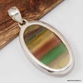 Pendentif Fluorite arc-en-ciel ovale cuivre vert - Bijoux en Fluorite Arc-en-ciel