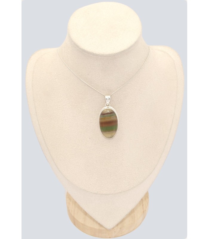 Pendentif Fluorite arc‑en‑ciel ovale cuivre vert, Argent 925 véritable