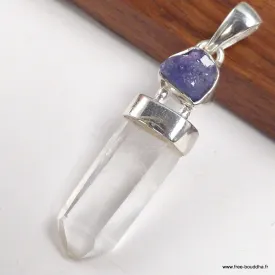 Pendentif Pierres naturelles Quartz Lémurien et Tanzanite brute - Bijoux en Quartz Lémurien