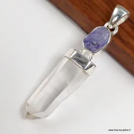 Pendentif Pierres naturelles Quartz Lémurien et Tanzanite brute - Bijoux en Quartz Lémurien