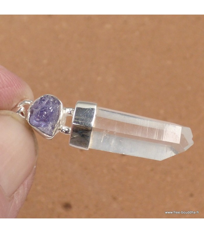 Pendentif Quartz Lémurien & Tanzanite brute – Argent 925