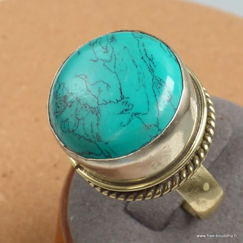Bague tibétaine ouvrante turquoise fantaisie T 64 - Bagues tibétaines bouddhistes