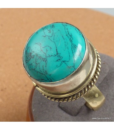 Bague tibétaine ouvrante turquoise fantaisie – Métal jaune