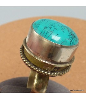 Bague tibétaine ouvrante turquoise fantaisie – Métal jaune