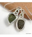 Boucles Moldavite brute & Péridot – Argent 925 certifié