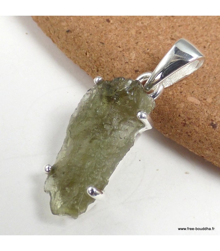 Pendentif Moldavite qualité AAA – Taille brute argent 925