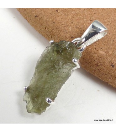 Pendentif Moldavite qualité AAA – Taille brute argent 925