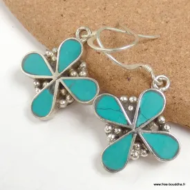 Boucles d'oreilles tibétaines 4 pétales - Bijoux tibetains bouddhistes