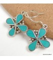 Boucles d’oreilles tibétaines 4 pétales en turquoise reconstituée