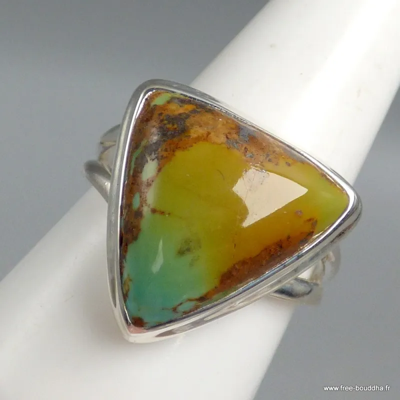 Bague Turquoise américaine numéro 8 triangulaire taille 62 - Bagues pierres naturelles