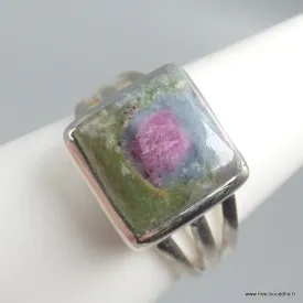 Bague Rubis sur Fuchsite carrée taille 56 - Bijoux en Rubis sur Fuchsite