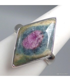 Bague Rubis sur Fuchsite pierre losange argent 925 taille 61