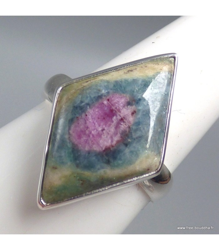 Bague Rubis sur Fuchsite pierre losange argent 925 taille 61