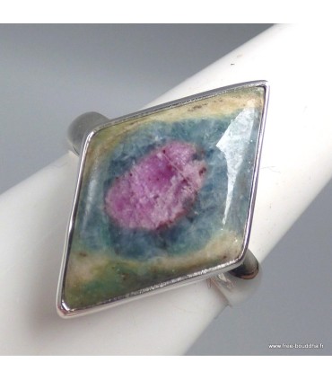 Bague Rubis sur Fuchsite pierre losange argent 925 taille 61