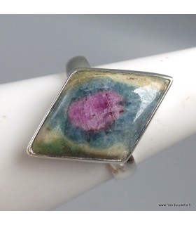 Bague Rubis sur Fuchsite pierre losange argent 925 taille 61
