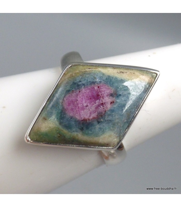 Bague Rubis sur Fuchsite pierre losange argent 925 taille 61