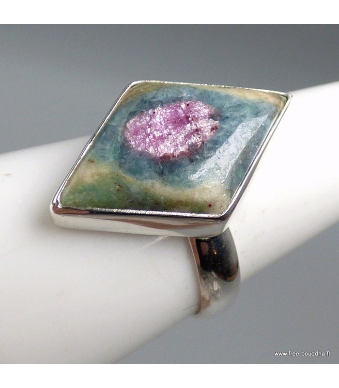 Bague Rubis sur Fuchsite pierre losange argent 925 taille 61