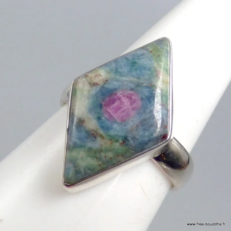Bague goutte Rubis sur Fuchsite losange taille 55/56 - Bijoux en Rubis sur Fuchsite