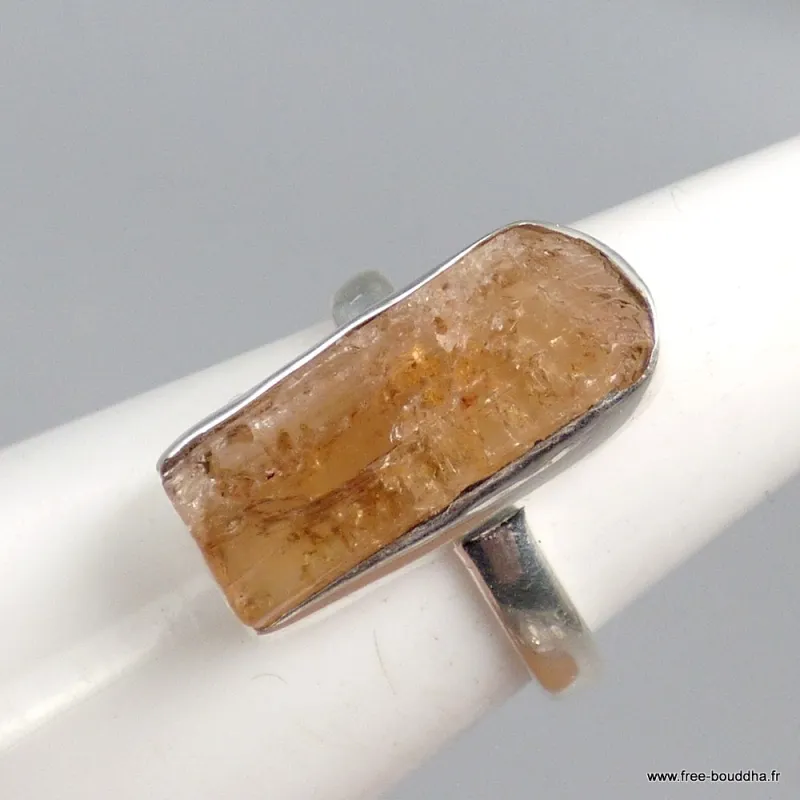 Bague Topaze jaune impériale brute asymétrique taille 55 56 - Bagues pierres naturelles
