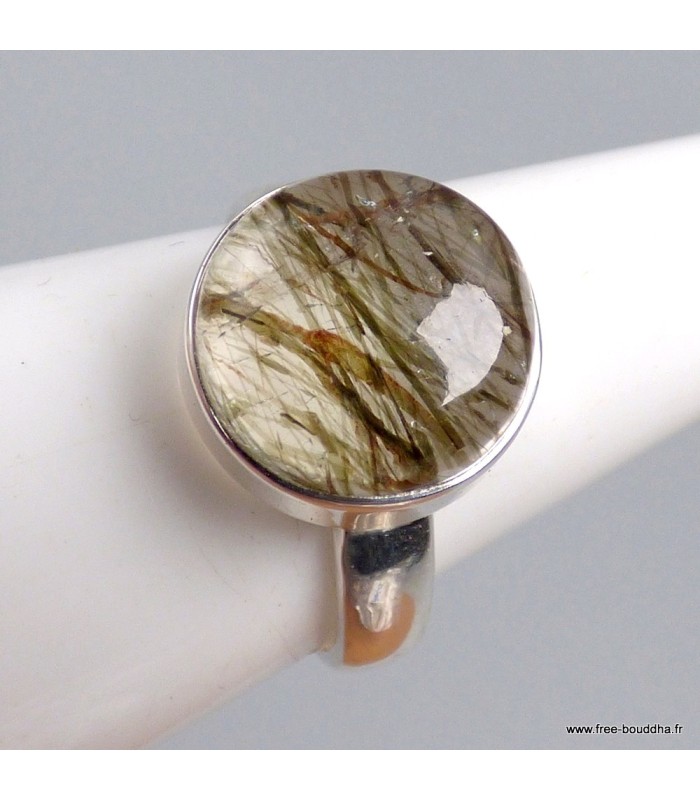 Bague Préhnite authentique à rutile argent 925 taille 58
