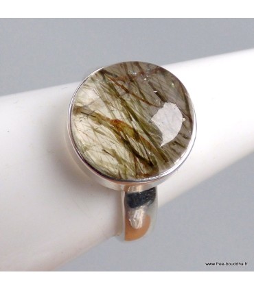 Bague Préhnite authentique à rutile argent 925 taille 58
