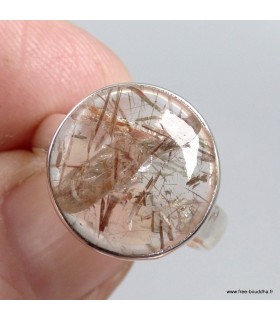 Bague Quartz Rutile véritable modèle rond argent 925 t 53/54