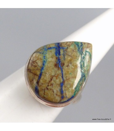 Bague Azurite Boulder authentique forme goutte argent 925 55