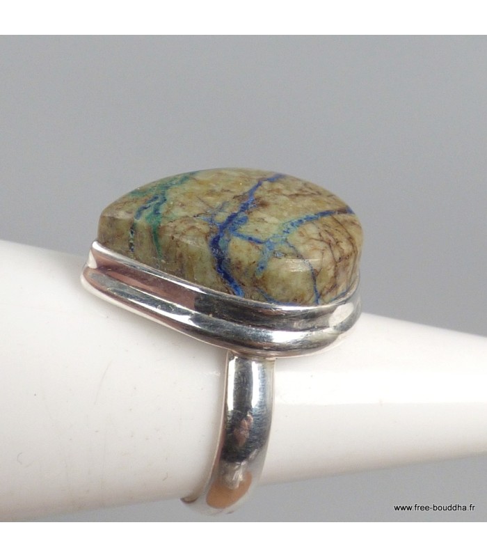 Bague Azurite Boulder authentique forme goutte argent 925 55