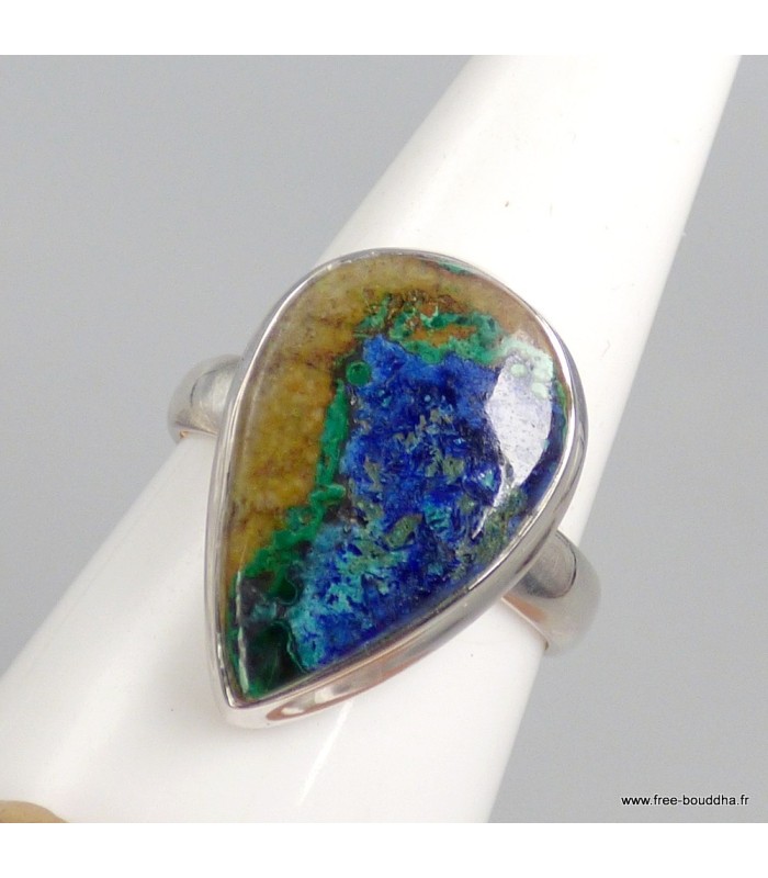Bague Azurite Boulder naturelle goutte argent 925 taille 61