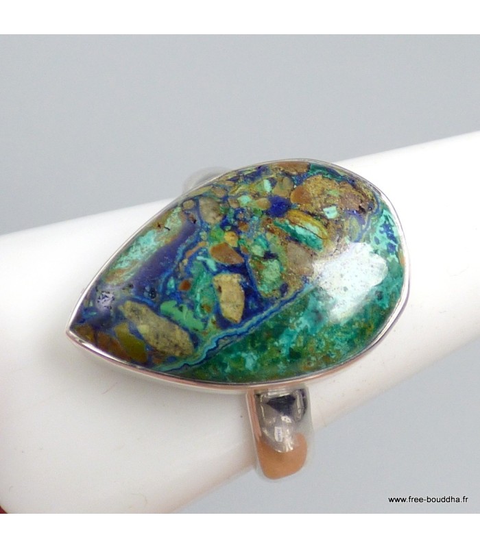 Bague Azurite Boulder naturelle goutte argent 925 taille 63