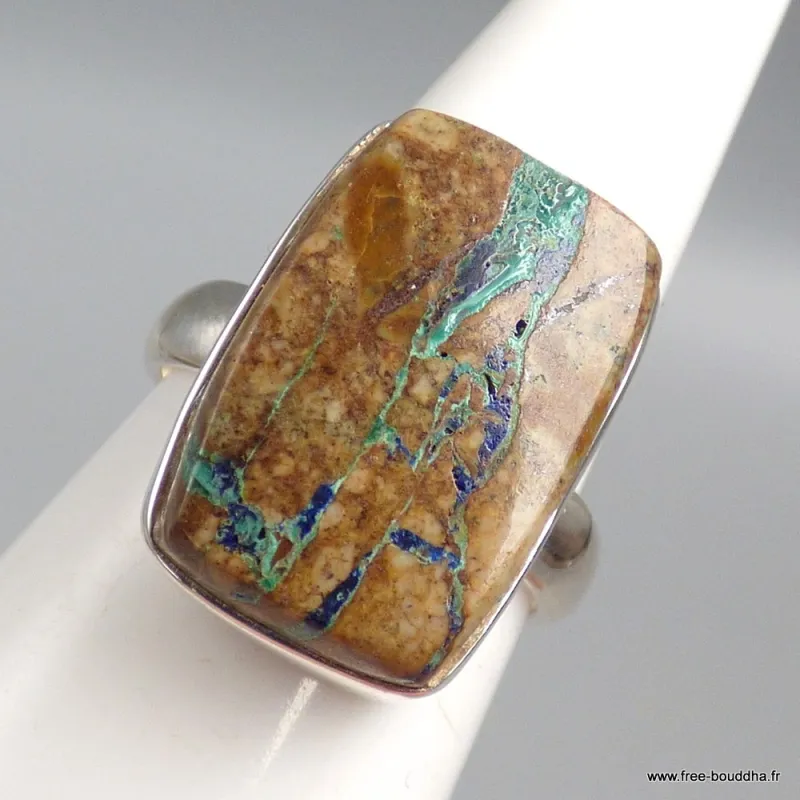Bague en Azurite Boulder rectangulaire Taille 54 - Bijoux en Azurite
