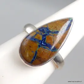 Bague Azurite Boulder forme goutte Taille 60 - Bijoux en Azurite