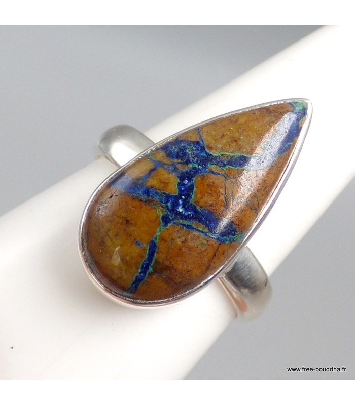 Bague Azurite Boulder naturelle goutte argent 925 taille 60