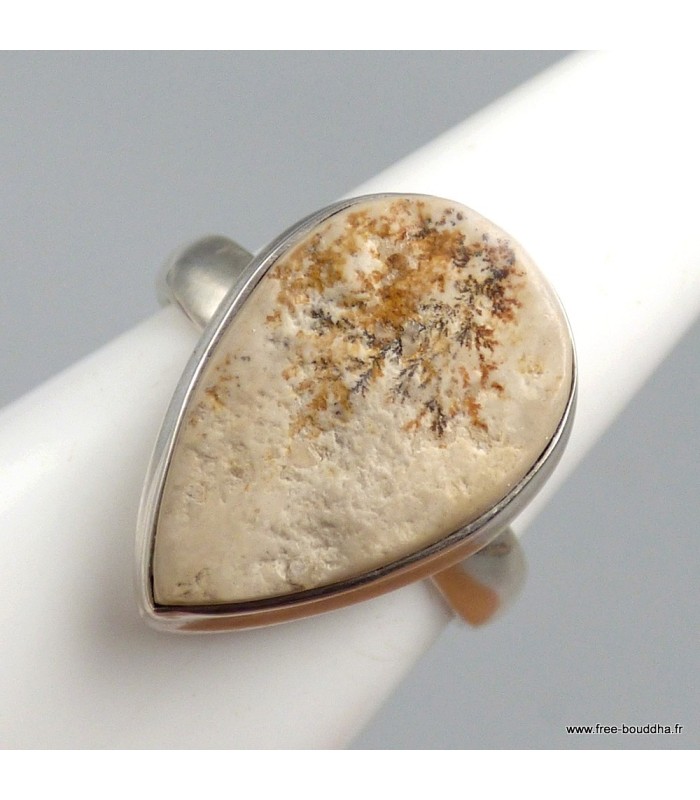 Bague Psilomélane dendritique – Forme goutte argent 925 taille 59