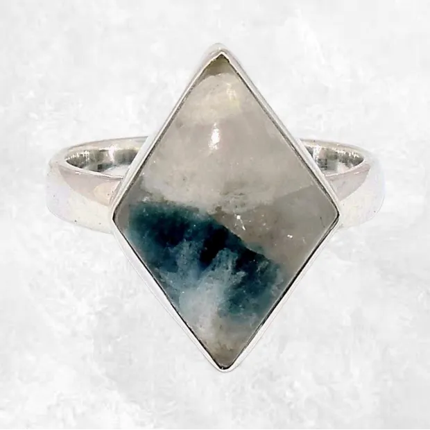 Bague losange en Tourmaline indigo sur Quartz fumé taille 59/60 - Bijoux en Tourmaline Indigo