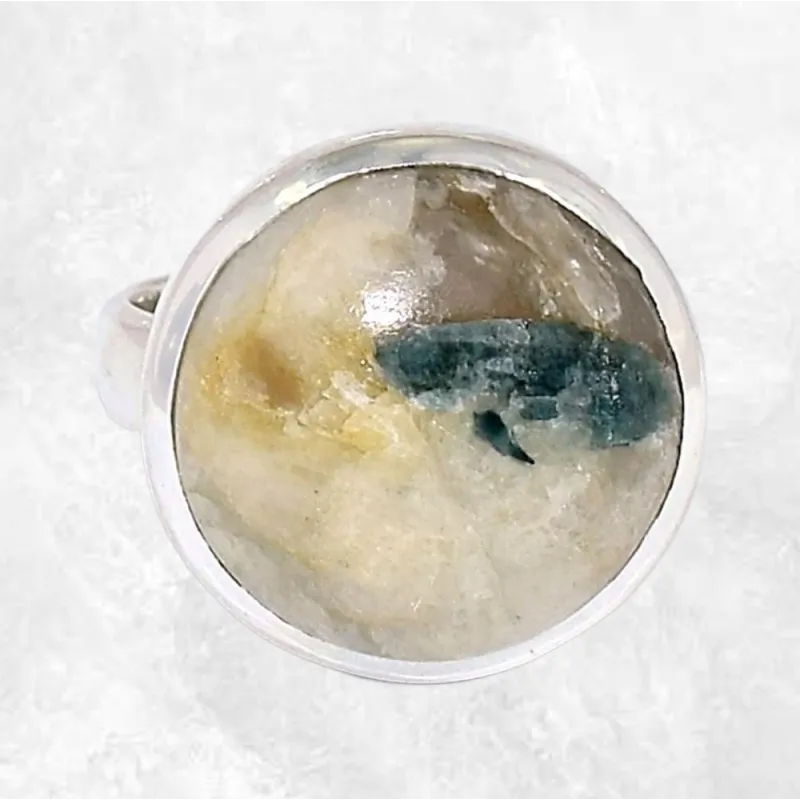 Bague ronde en Tourmaline indigo sur Quartz fumé taille 55 - Bijoux en Tourmaline Indigo