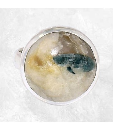 Bague Tourmaline indigo véritable sur Quartz fumé argent 925 taille 55