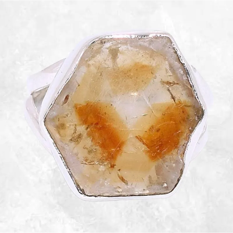 Bague Citrine tranche 2 anneaux taille 58/59 - Bijoux en Citrine