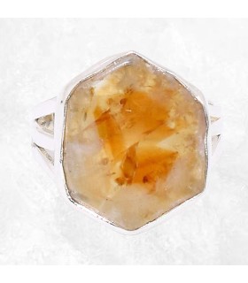 Bague Citrine stalactite véritable trois anneaux argent 925 taille 59