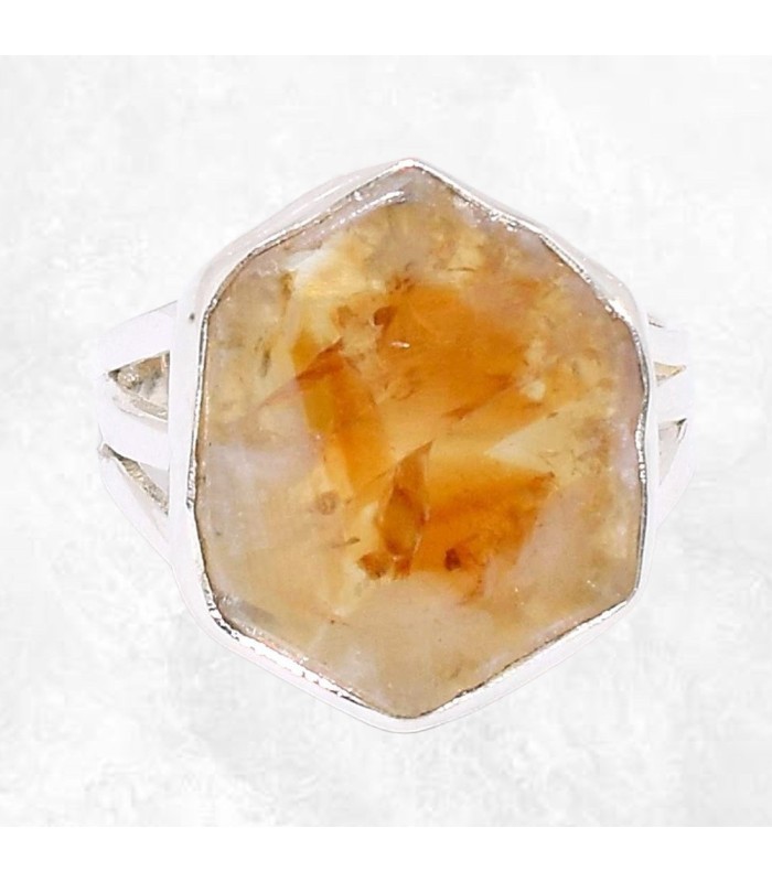 Bague Citrine stalactite véritable trois anneaux argent 925 taille 59