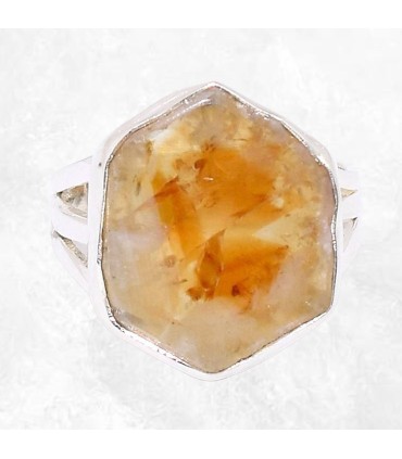 Bague Citrine stalactite véritable trois anneaux argent 925 taille 59