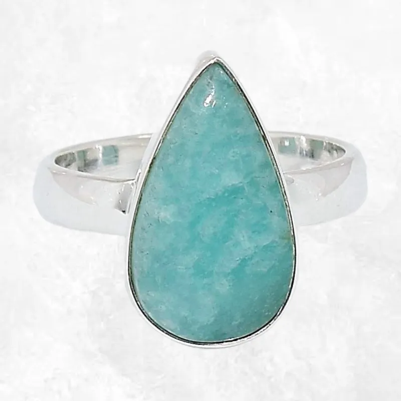 Bague Amazonite du Pérou forme goutte taille 55 - Bijoux en Amazonite