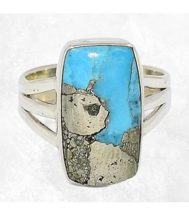 Bague Turquoise Mohave Pyrite composite taille 55 en argent 925