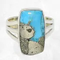 Bague Turquoise Mohave sur Pyrite rectangulaire taille 55 - Bijoux en Turquoise
