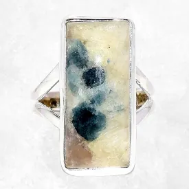 Bague rectangulaire Tourmaline indigo sur Quartz fumé taille 54/55 - Bijoux en Tourmaline Indigo