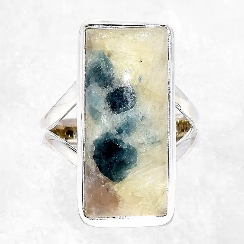 Bague rectangulaire Tourmaline indigo sur Quartz fumé taille 54/55 - Bijoux en Tourmaline Indigo
