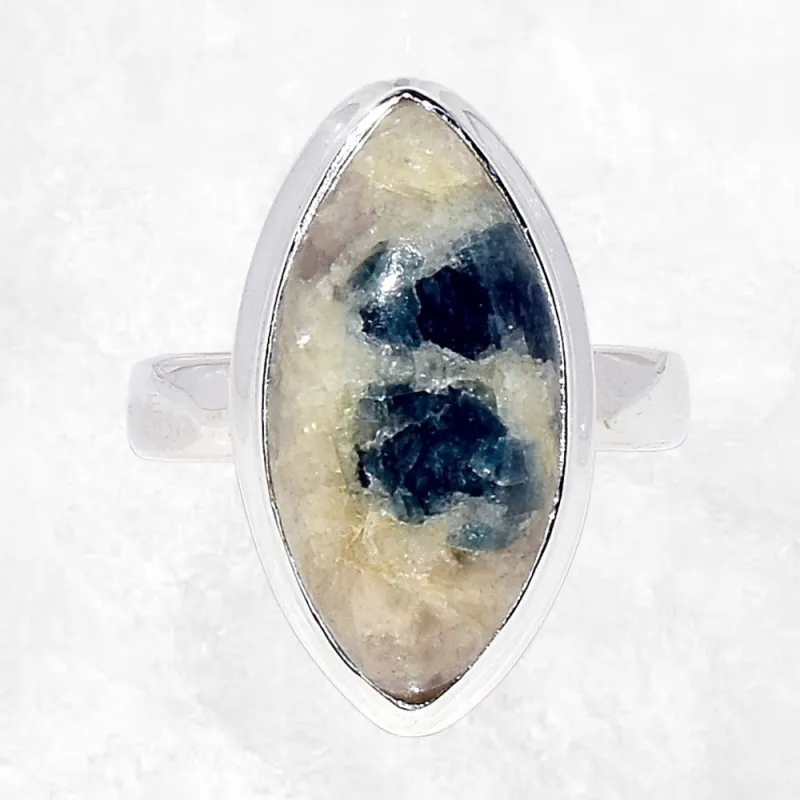Bague marquise Tourmaline indigo sur Quartz fumé taille 60 - Bijoux en Tourmaline Indigo