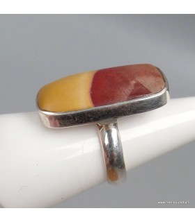 Bague Jaspe Mokaïte rectangulaire véritable argent 925 taille 53